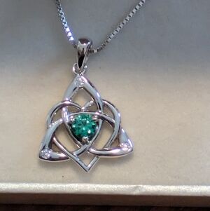 Celtic Knot Silver Necklace with Green Gemstone